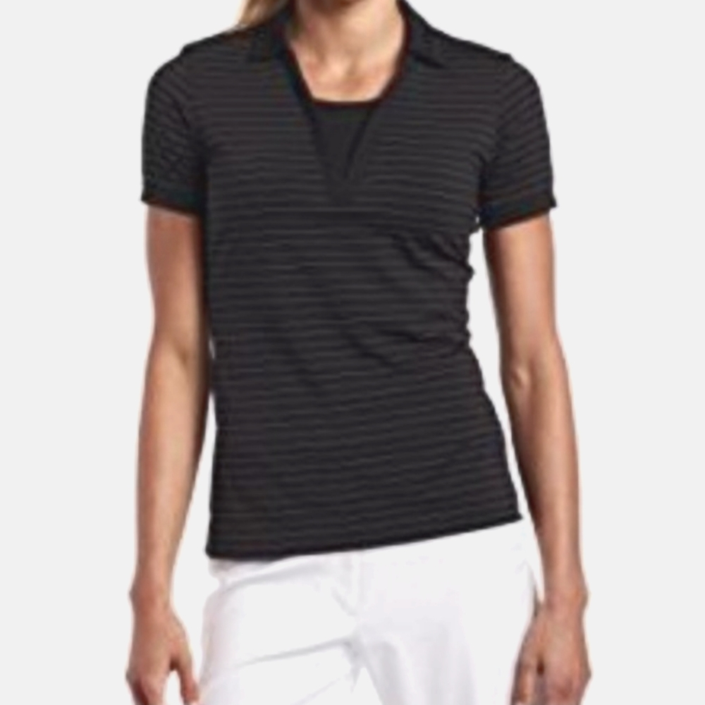 Nike Golf Dri Fit Polo Shirt Activewear Black Horizontal Pinstripe Collared Sz L